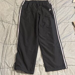 Adidas Black Windbreaker Style Track Pants with Signature Stripes